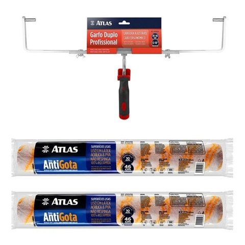 Kit 2 Rolo Antigota 46cm Big + Garfo Duplo Suporte Atlas