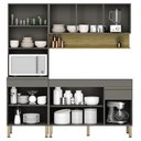 Ver imagem 3 de Armário de Cozinha 3 Peças Balcão 120cm sem Tampo Lina03 K02 Gris/Freijó - Mpozenato