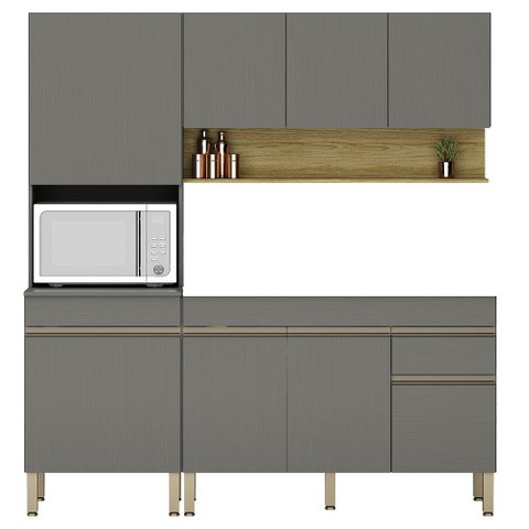 Armário de Cozinha 3 Peças Balcão 120cm sem Tampo Lina03 K02 Gris/Freijó - Mpozenato