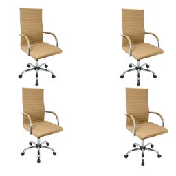 Kit 4 Cadeiras Eames Esteirinha Presidente Escritório Alta Bege - 1