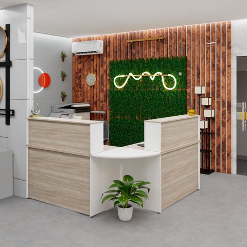 Balcão Atendimento de Canto C/ Gaveteiro Recepção 1200x600 Netmobil - Branco/dubai