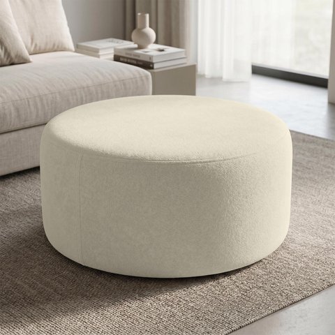Puff Mezza Central Redondo Decorativo para Sala Orgânico Confortável e Reforçado Bouclé