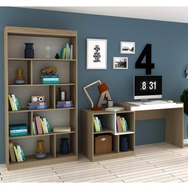 Conjunto Home Office com Escrivaninha Multifuncional e Estante para Livro Móveis - 2