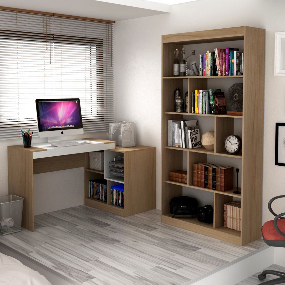 Conjunto Home Office com Escrivaninha Multifuncional e Estante para Livro Móveis - 1