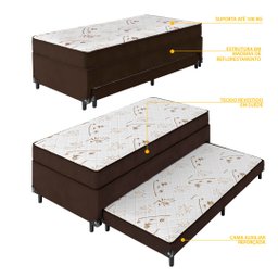 Bicama Box Solteiro Ortopédico C/ Auxiliar 2x1 - E-shop Casa - Suede Marrom - 4 Bicama Box Solteiro Ortopédico C/ Auxiliar 2x1 - E-shop Casa - Suede Marrom - 4