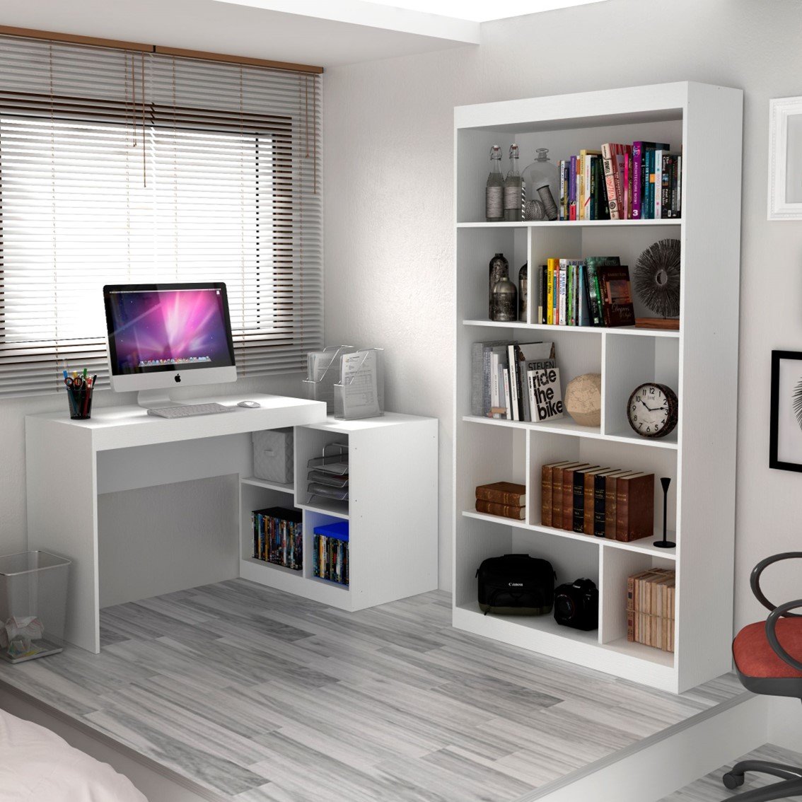 Conjunto Home Office com Escrivaninha Multifuncional e Estante para Livros Móveis - 1
