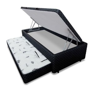 Cama Box Bau Solteiro com Auxiliar Semi Ortopedica Poliester Preto