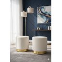 Ver imagem 2 de Kit Puff com Rodape Dourado em Tecido de Boucle / Palha