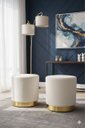 Ver imagem 2 de Kit Puff com Rodape Dourado em Tecido de Boucle / Palha