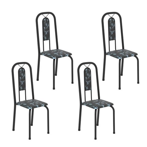 Cadeiras para Sala de Jantar 4 Unidades Lívia Preto/Floral