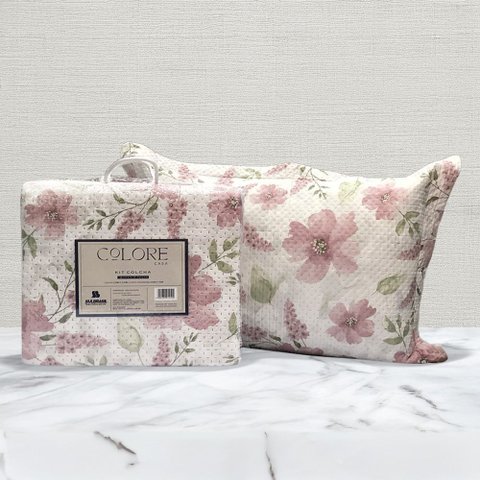 Kit Cobre Leito Colcha Queen Estampado Doce Vida - Colore - 2,30x2,50m