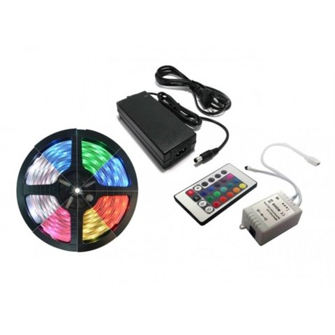Fita de Led RGB 5050 com Controle Remoto 5 Metros A Prova D'Água Dupla Face 300 LEDs com Fonte 12V