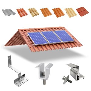 Kit Estrutura Suporte Fixador Linha C para 03 Placas Solar Alumínio e Inox Telha Cerâmica e Cimento