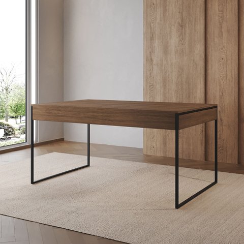 Mesa Jantar Industrial Retangular Amêndoa 137x90cm Filadélfia Base Ferro Preto
