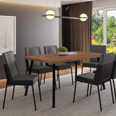 Mesa de Jantar Retangular 160cm C/ 6 Cadeiras Estofadas Np