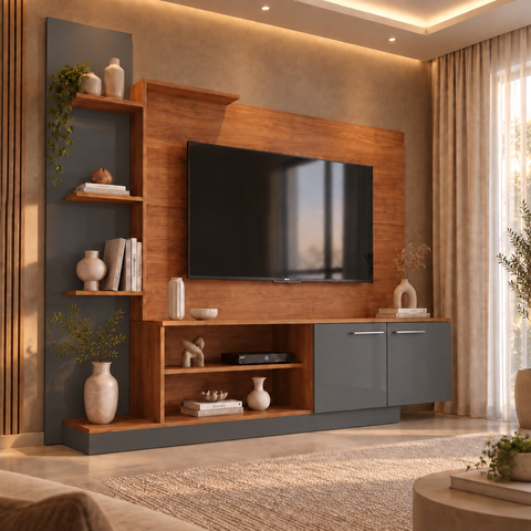 Estante Home Theater Havana para TV até 55 Polegadas 2 Portas Cinamomo/ Grafite- Fellicci Móveis