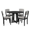 Ver imagem 1 de Mesa de Jantar Redonda Montreal Preta com 4 Cadeiras Estofadas Ella Preto/cinza Claro