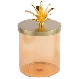 Pote de Vidro Salmão com Tampa Dourada com Coroa - 1 Pote de Vidro Salmão com Tampa Dourada com Coroa - 1