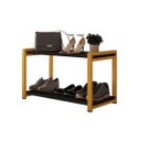 Ver imagem 2 de Mesa de Centro Sapateira Hall de Entrada Sala Aço Mdf Moderna Base Dourada Prateleiras Preta