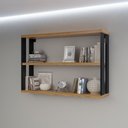 Ver imagem 1 de Nicho Suspenso Estilo Industrial Livreiro Sala de Estar Quarto 3 Prateleiras Marrom Freijo e Preto