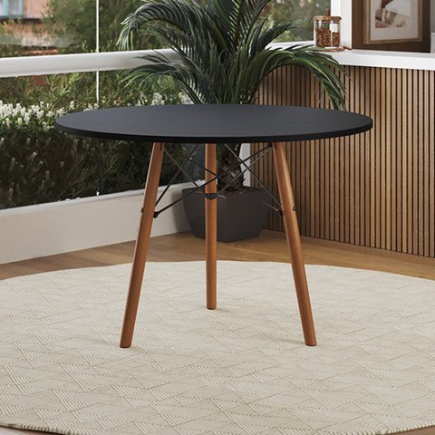 Mesa Eames Eiffel Redonda Isabella Tampo Mdf 80cm 3 Pés em Madeira Preto