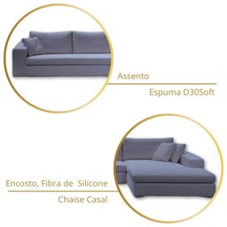 Sofá de Canto com Chaise de Casal em Sarja Cinza,  3,20m x 1,70m - 3