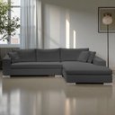Ver imagem 1 de Sofá de Canto com Chaise de Casal em Sarja Cinza, 3,20m x 1,70m