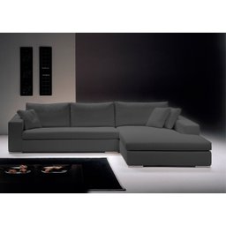 Sofá de Canto com Chaise de Casal em Sarja Cinza,  3,20m x 1,70m - 1