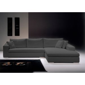 Sofá de Canto com Chaise de Casal em Sarja Cinza,  3,20m x 1,70m