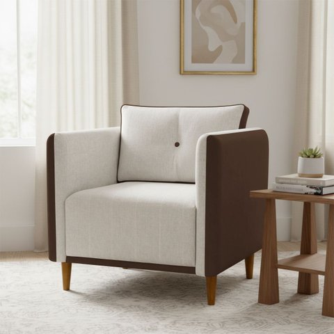 Poltrona Decorativa Aviv para Sala Escritório Recepção Luxo Linho Premium Easy Clean Corino Premium