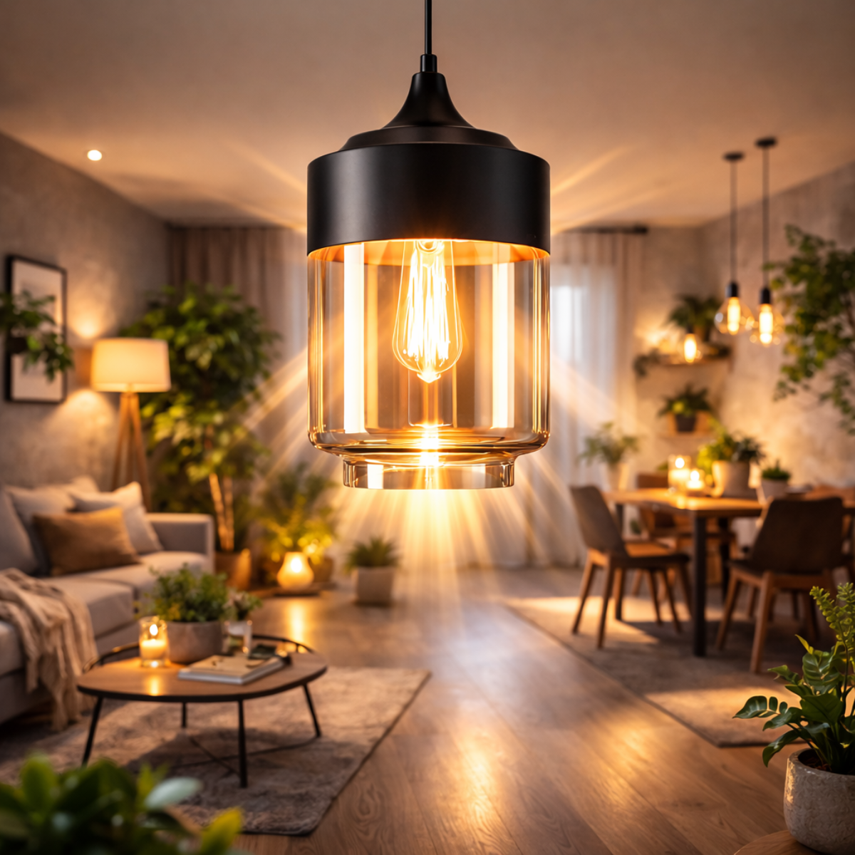 Ver imagem 5 de Lustre Pendente 33cm Vidro Âmbar Metal Preto Cilíndrico Luminária Teto Gimpo Kjdde-262