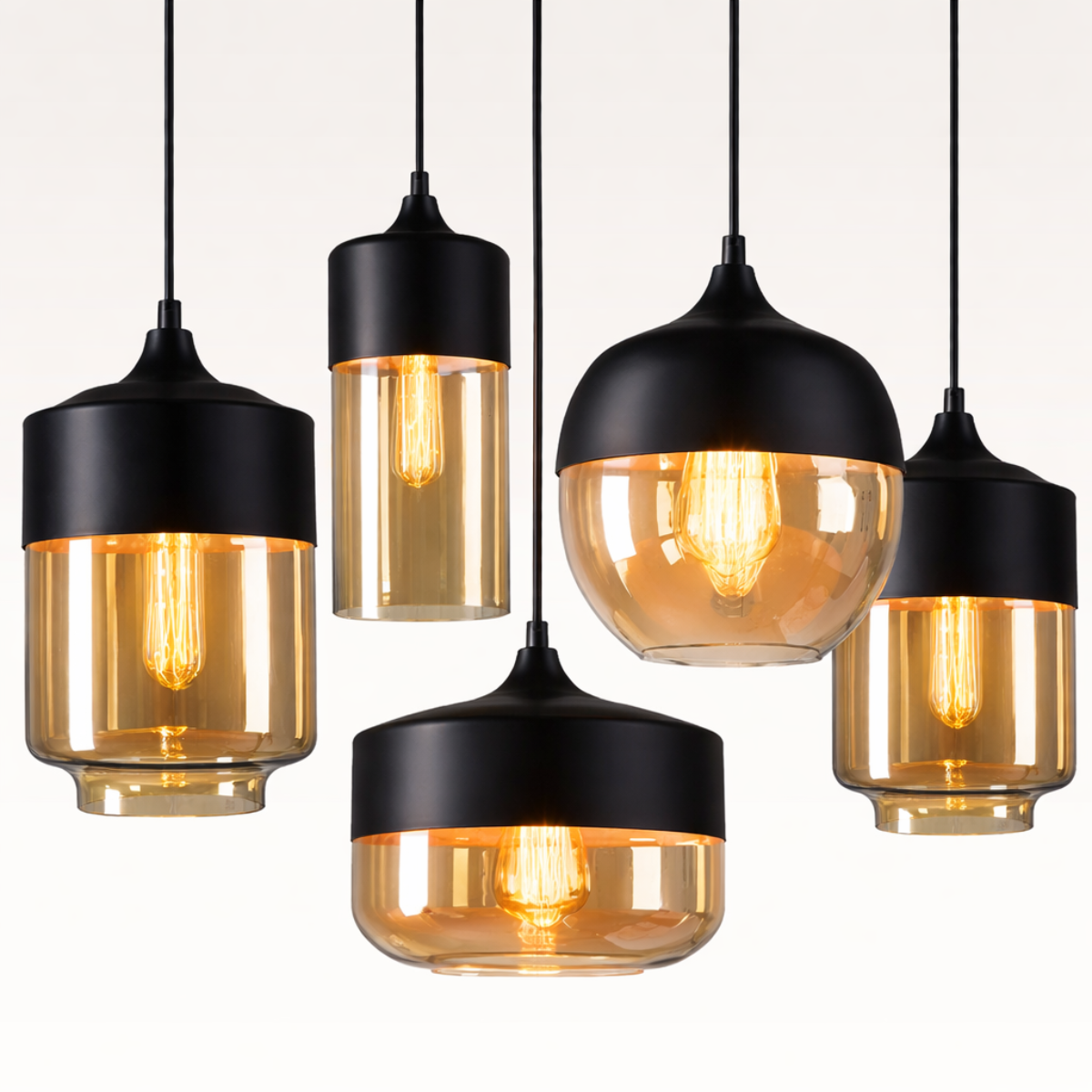 Ver imagem 6 de Lustre Pendente 33cm Vidro Âmbar Metal Preto Cilíndrico Luminária Teto Gimpo Kjdde-262