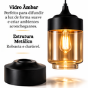Ver imagem 4 de Lustre Pendente 33cm Vidro Âmbar Metal Preto Cilíndrico Luminária Teto Gimpo Kjdde-262