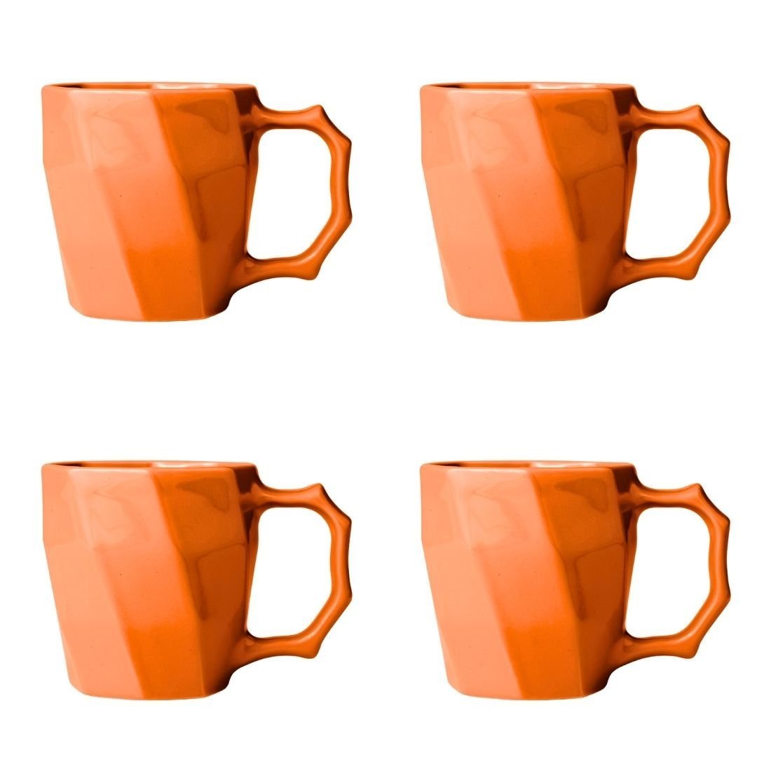 Kit Canecas Cerâmicas Laranja 4 Peças Xícara para Café Leite Chá 260ml - 1