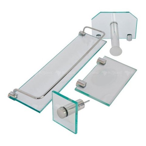 Porta Xampu, Saboneteira Retangular, Toalha Rosto, e Papel Higiênico Vildrex Kit 4 Peças Fumê