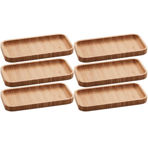 Kit 6 Petisqueiras Bandeja Bambu 20x10cm Lyor Hire Prato Salgados Petiscos