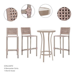 CONJUNTO PARA ÁREA COM 03 BANQUETAS CARLA E 01 BISTRO DUBAI