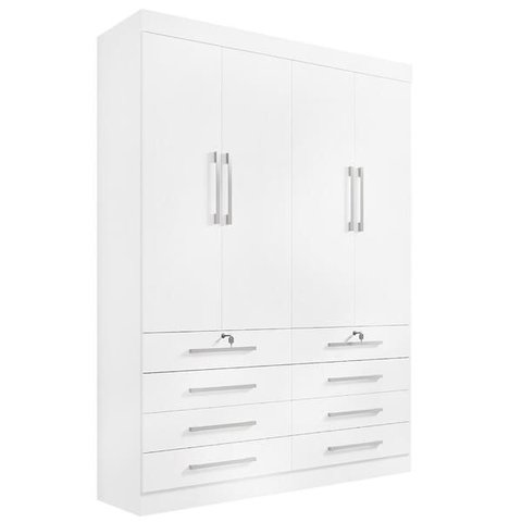 Guarda Roupa Solteiro 4 Portas 6 Gavetas - Mônaco-Branco - Móveis D' Doro