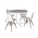 Ver imagem 2 de Mesa Jantar Industrial Redonda 110cm Branca Base V Ferro Branco c/ 4 Cadeira Eames Branca Base Madei