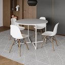 Ver imagem 1 de Mesa Jantar Industrial Redonda 110cm Branca Base V Ferro Branco c/ 4 Cadeira Eames Branca Base Madei