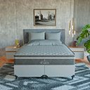 Ver imagem 2 de Cama Box Queen Branco + Colchão Paris Molas Ensacadas Cinza Couro Branco/cinza