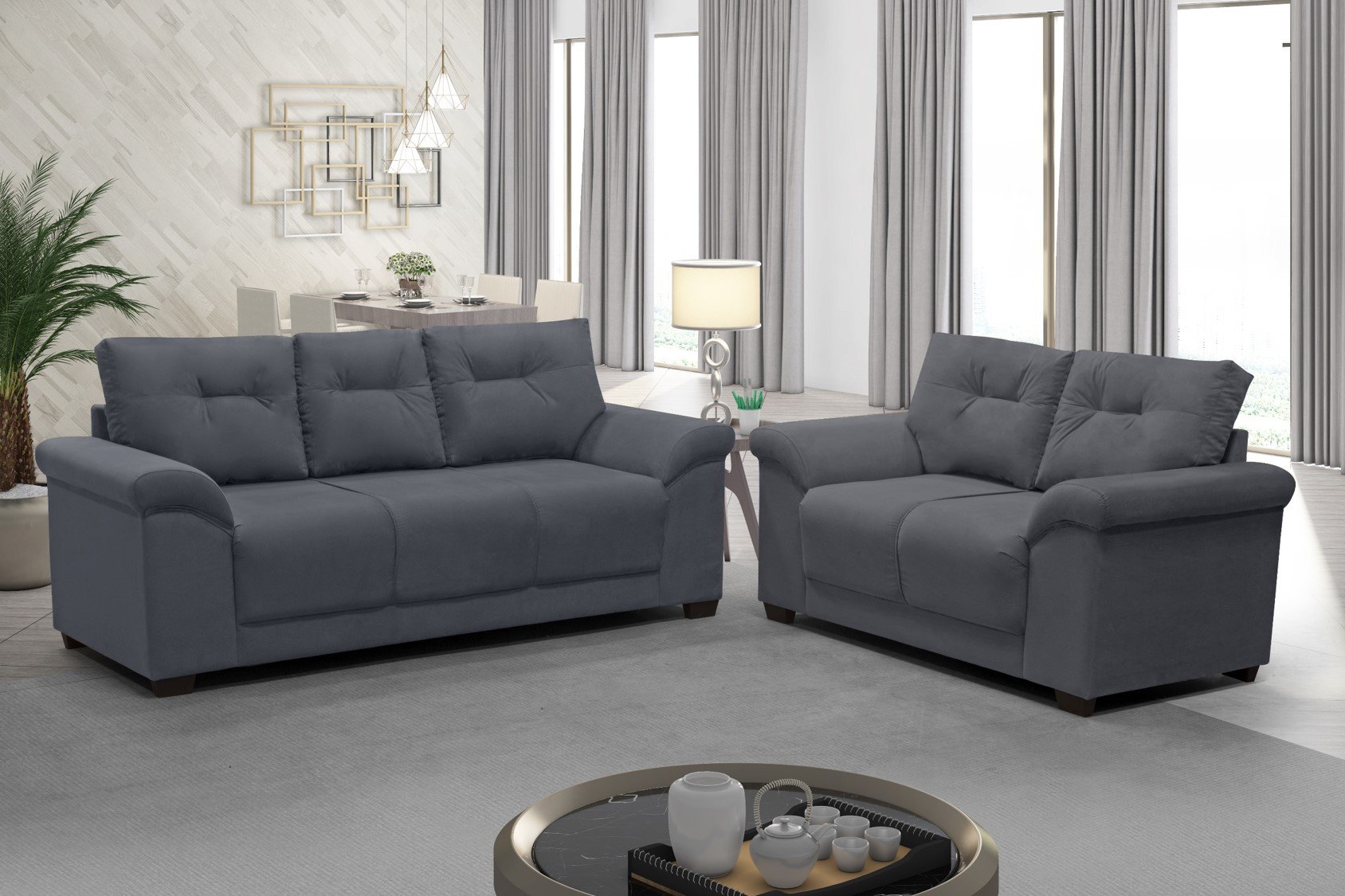 Sofá 2 e 3 Lugares Dubai Suede Cores Diversas:Cinza