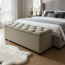 Ver imagem 2 de Puf Baú Estofado em Capitonê Queen 160x40x45cm na Cor Bege - Ampla Capacidade de Armazenamento