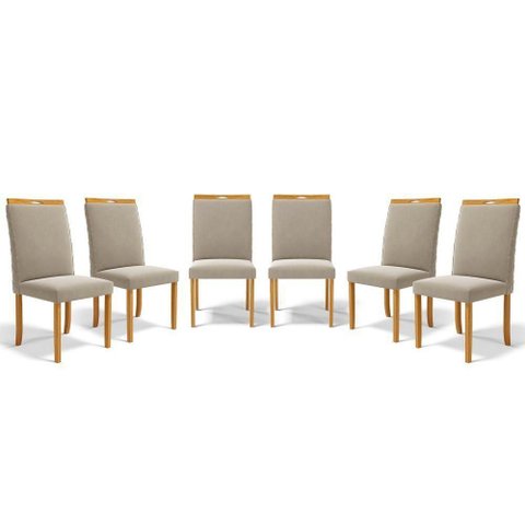 Kit com 6 Cadeiras Agnes Madeira Maciça Estofadas para Mesa de Jantar Veludo Bege 102