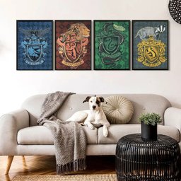 Kit 4 Quadros Casas de Hogwarts 24x18cm:moldura Branca - 1