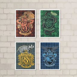Kit 4 Quadros Casas de Hogwarts 24x18cm:moldura Branca - 2