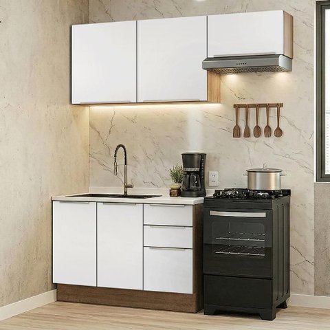 Armário de Cozinha Compacta 180 Cm Rustic/branco Veludo Lux Madesa 03