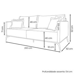 Sofa Liv 3 Lugares 200cm Pes Aço Linho 233 Grigio Ezz - 4