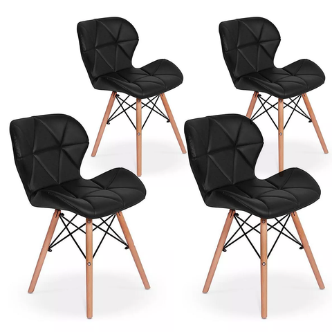 Kit 4x Cadeira de Jantar Charles Eames Eiffel Slim Estofada Preta