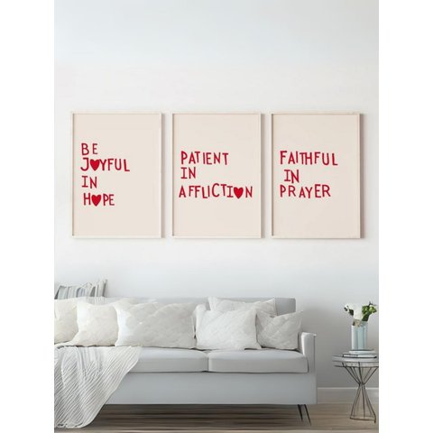 Kit 3 Quadros Decorativos Seja Paciente e Fiel Nas Orações Frase Ingles Moderno Minimalista